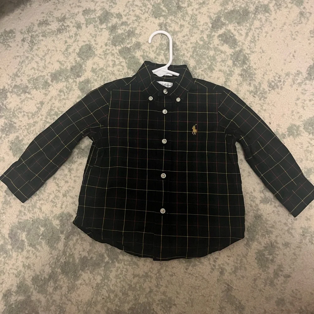 Ralph Lauren Plaid Cotton Poplin Button Up Button Down Dress Shirt Holiday Polo